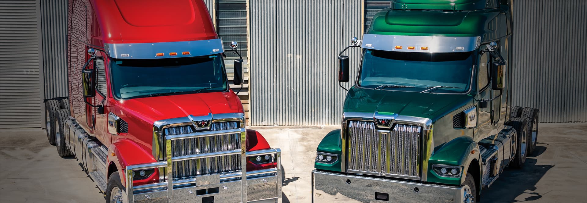 red and green trucks together